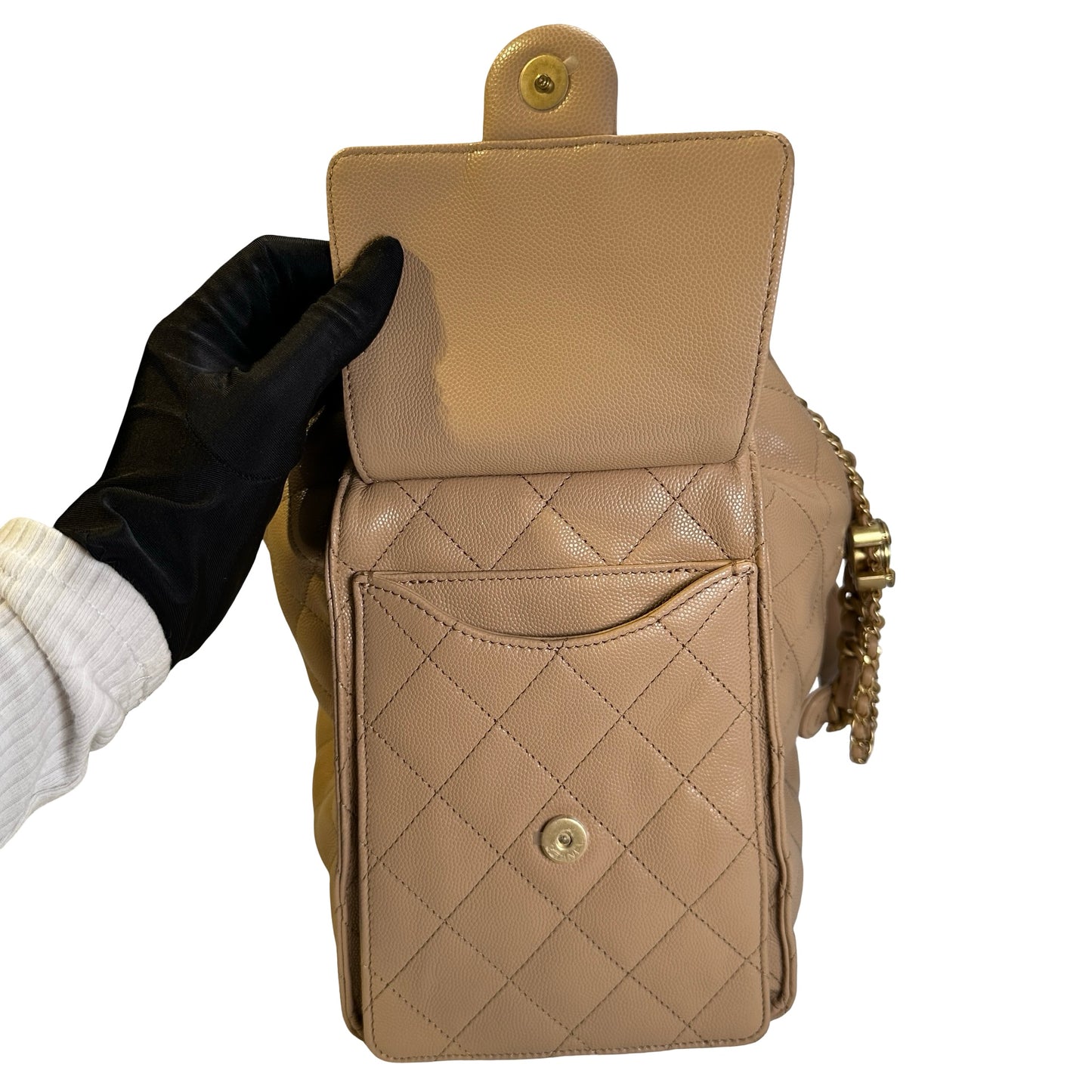 CHANEL Quilted Caviar Quilted Bucket Bag Bucket Bag Beige Gold