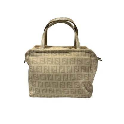 Used Fendi Canvas Handbag Beige PHW