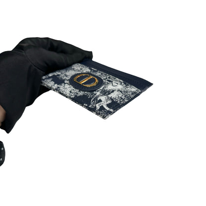 Used DIOR Toile de Jouy Saddle Card holder Navy Blue White