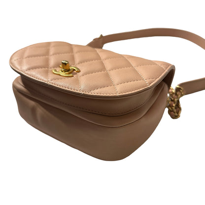 Used CHANEL Calfskin Leather 21S Messenger Bag Beige GHW
