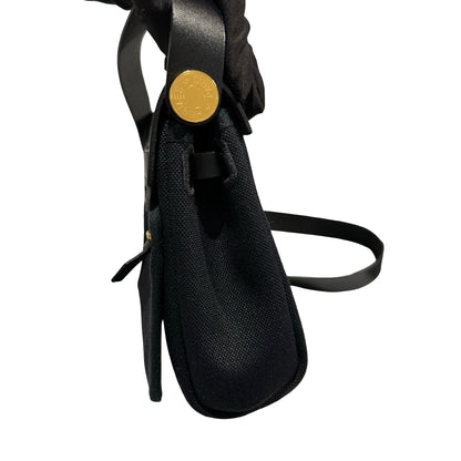 Used HERMES Canvas Leather Mini Herbag Handbag Black GHW