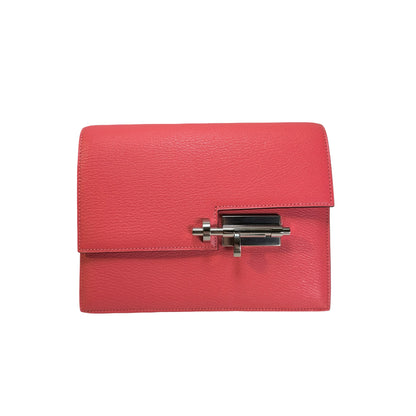 Used HERMES Chevre Verrou Clutch Handbag Pink PHW