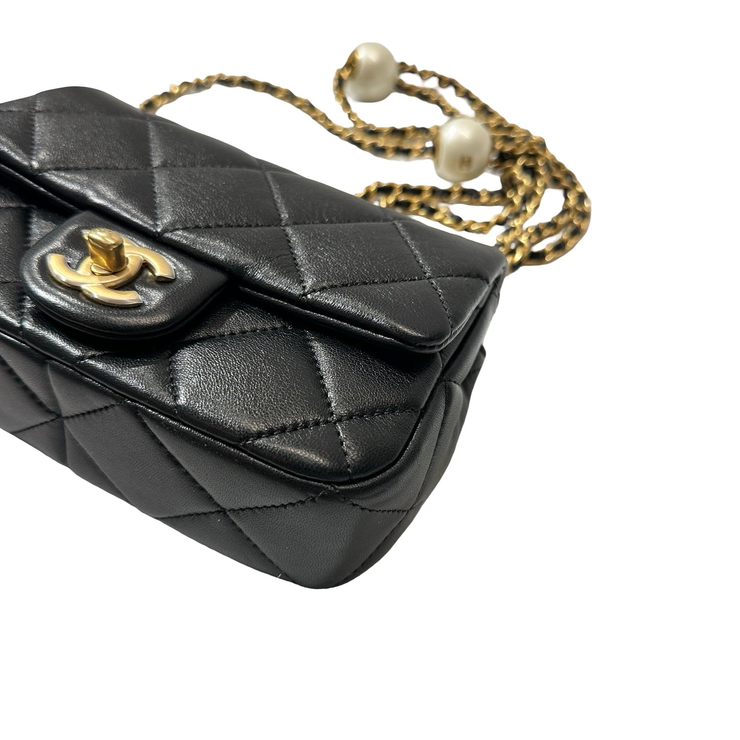 Unused CHANEL Mini flap 17cm Cross Body Bag Black GHW