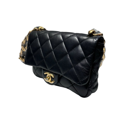 Used CHANEL Flap 20cm Chain Shoulder Bag Black GHW