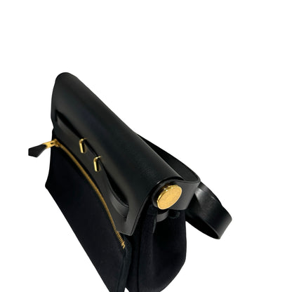 Used HERMES Canvas Leather Mini Herbag Handbag Black GHW
