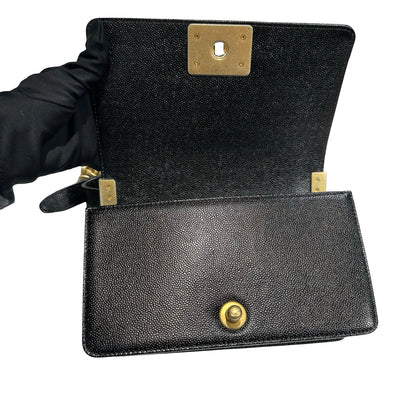 Used CHANEL Calfskin Leather Boy 20 V line Cross Body Bag Black GHW