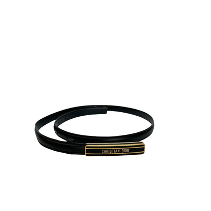 Used CHRISTIAN DIOR Leather Belt Black Gold