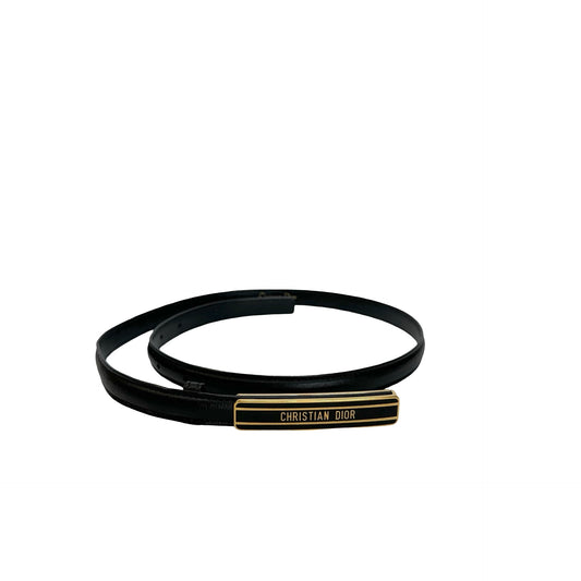 Used CHRISTIAN DIOR Leather Belt Black Gold
