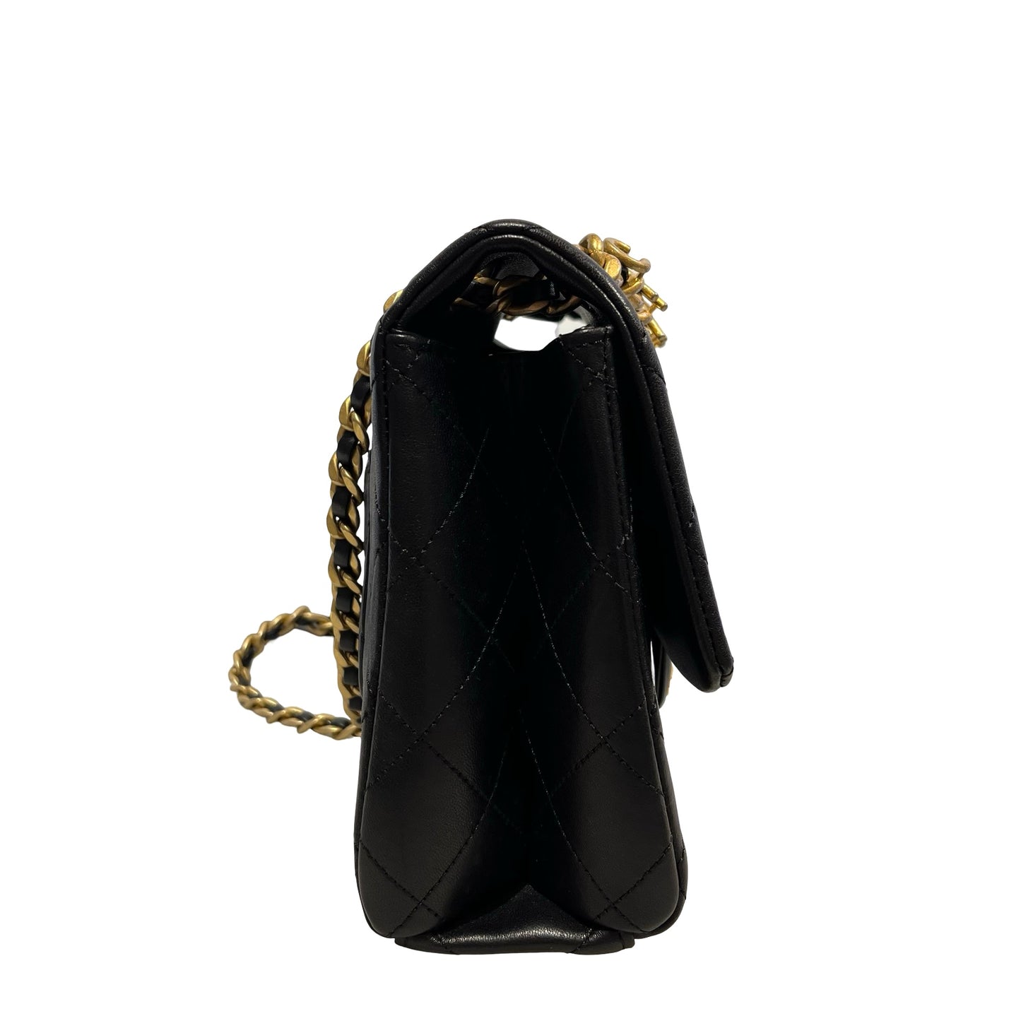 Used CHANEL Quilted Lambskin Mini Rectangular Flap Bag Chain shoulder bag Black GHW