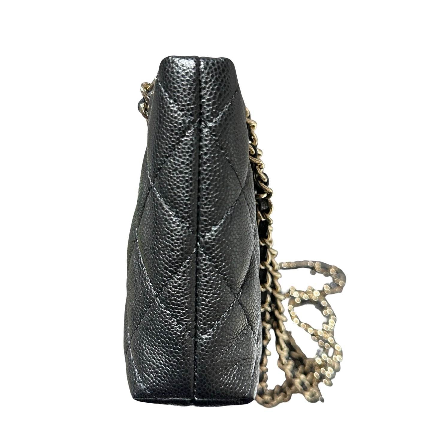 Used CHANEL Caviar Leather Mini Clutch with Chain Cross Body Bag Black GHW