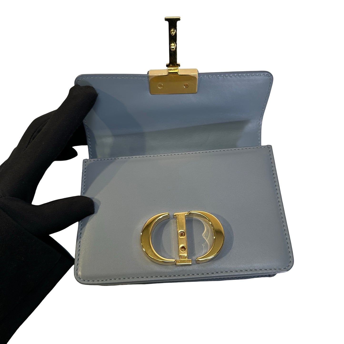Used CHRISTIAN DIOR Calfskin 30 Montaigne Shoulder Bag Grey Blue， GHW