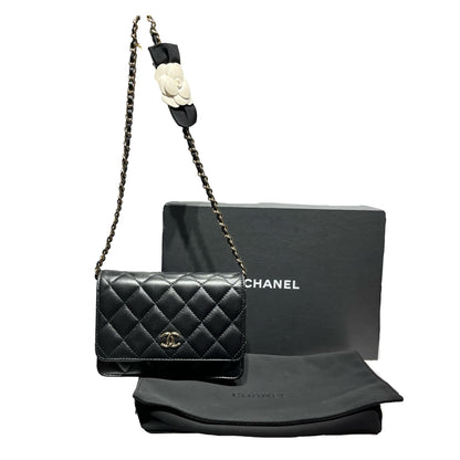 Used CHANEL Camellia WOC Wallet on Chain Black GHW