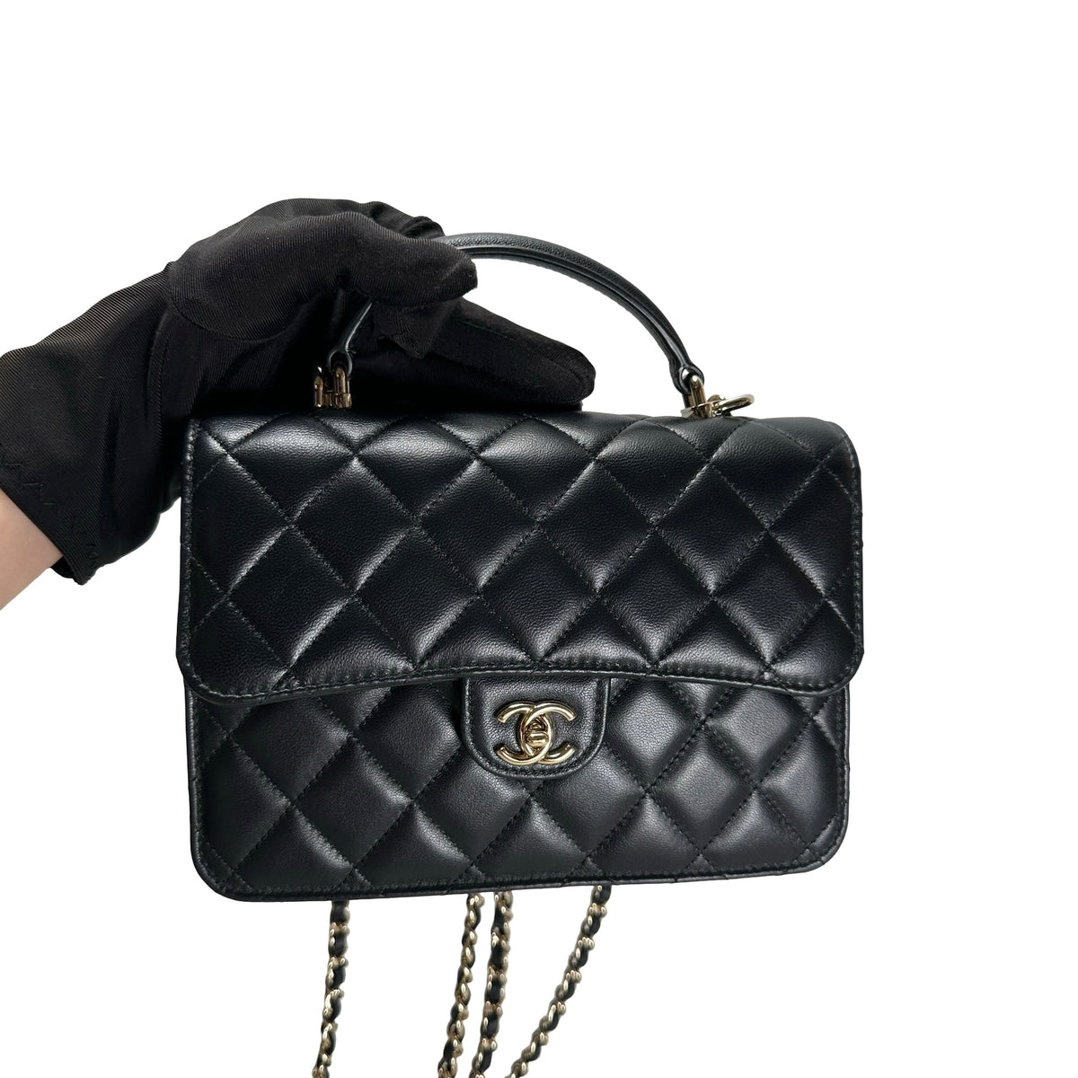 Used CHANEL Quilted Lambskin Trend CC Handbag Black Gold