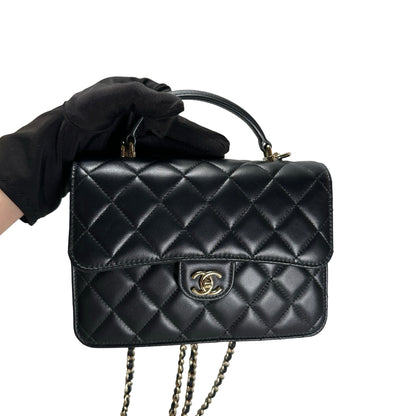 Used CHANEL Quilted Lambskin Trend CC Handbag Black Gold