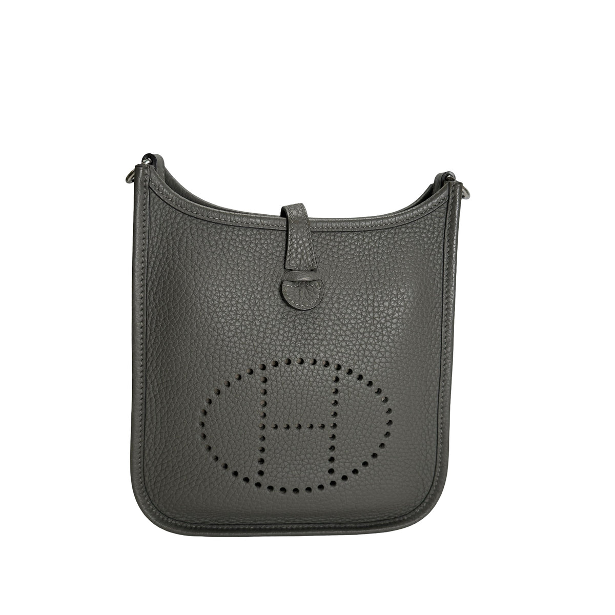 Used HERMES Clemence Leather Mini Evelyne Crossbody Bag Grey PHW