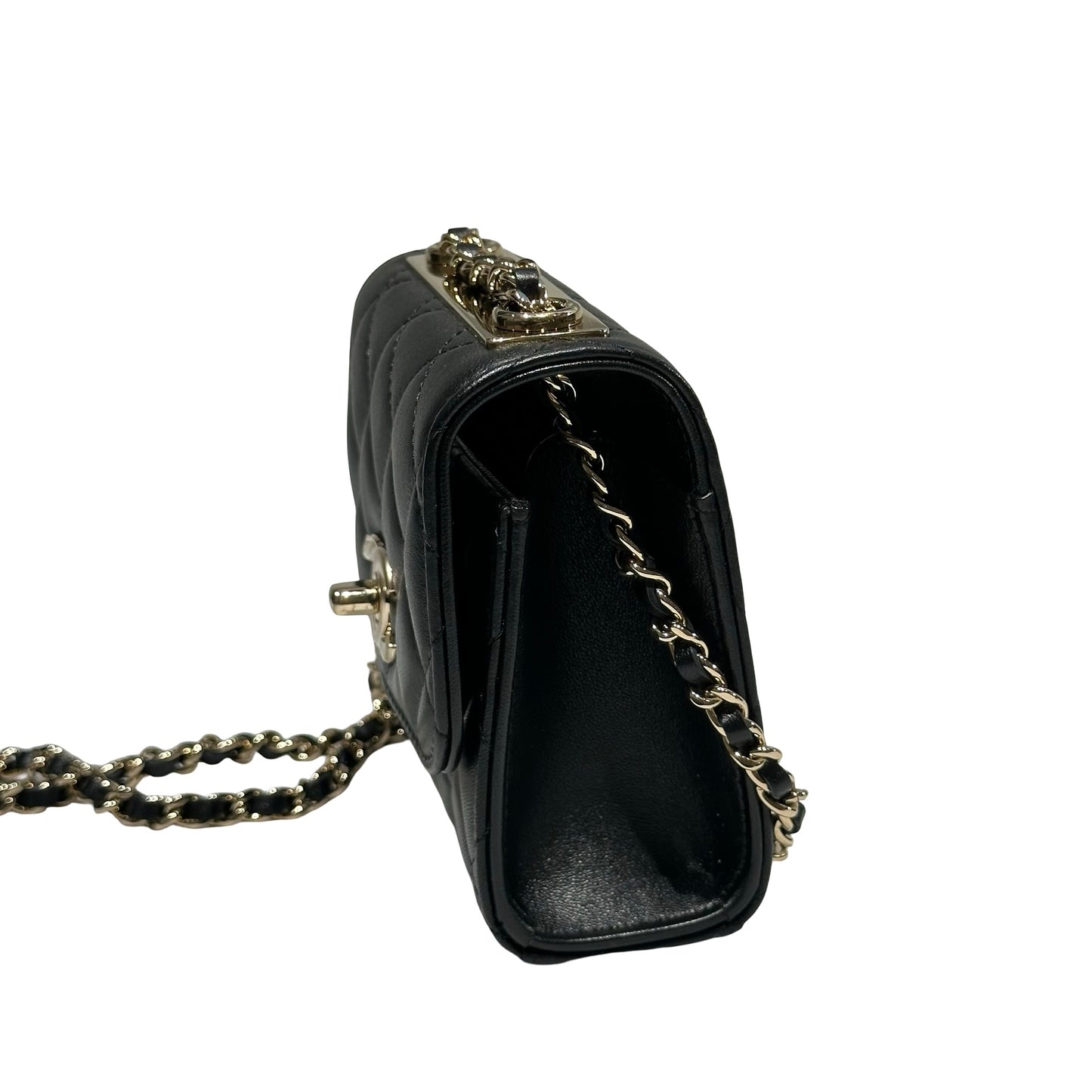 Used CHANEL Lambskin Leather TRENDY CC MINI Cross Body Bag Black GHW