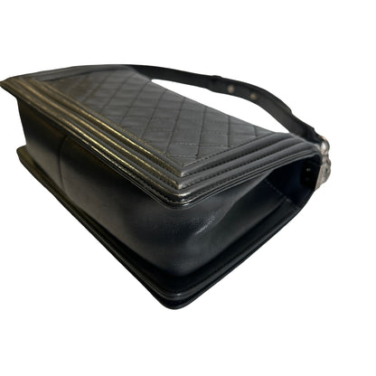 Used CHANEL Quilted Calfskin Boy Bag Shoulder Bag Black Silver
