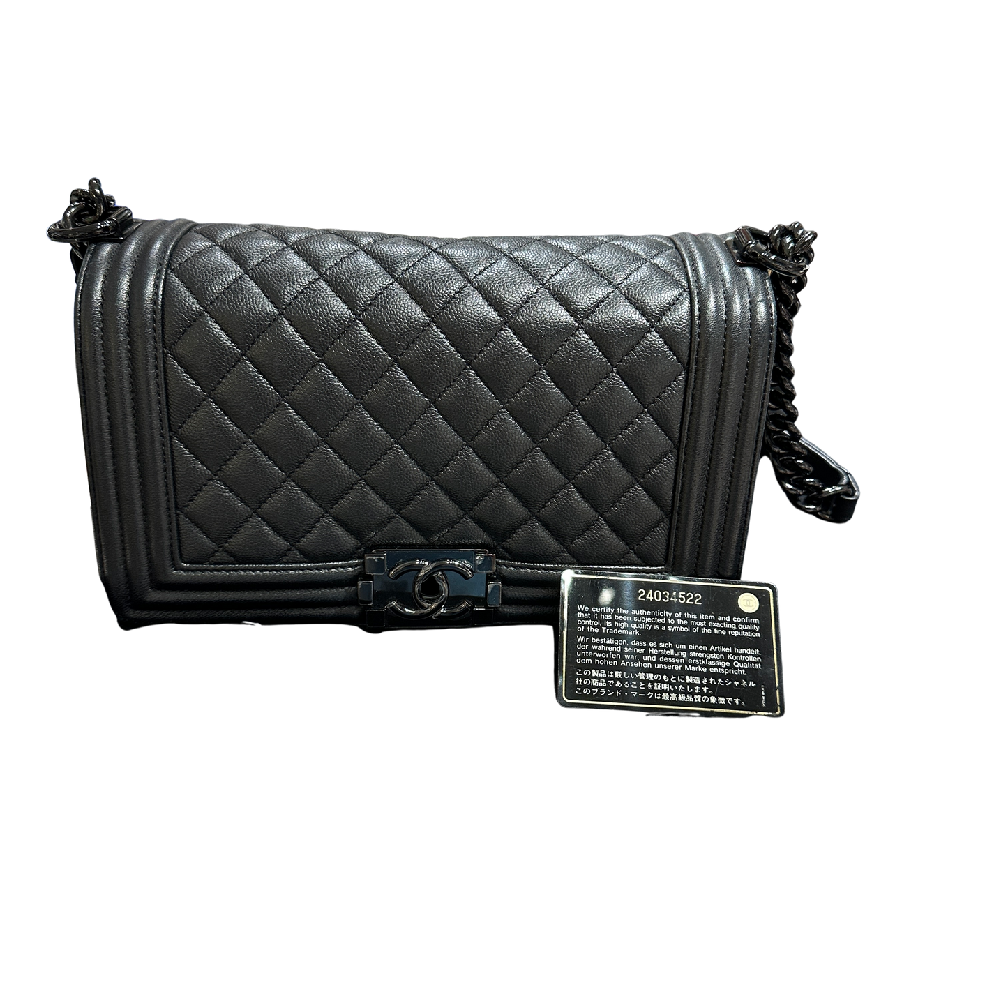 Used CHANEL Quilted Caviar Boy Chain Shoulder Bag Black