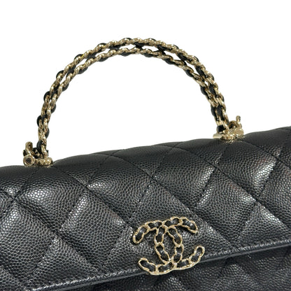 Used CHANEL Quilted Caviar Handle Classic Flap Handbag Black Gold