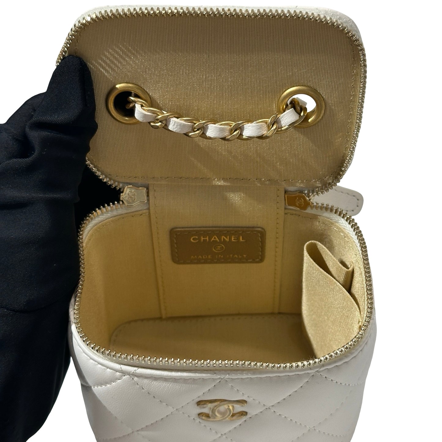 Used CHANEL Lambskin Leather Vanity Case White GHW