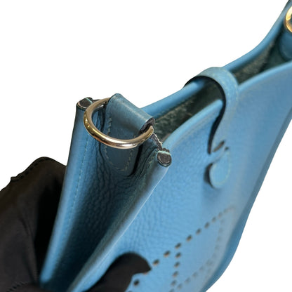 Used HERMES Clemence Mini Evelyne Cross body bag Blue，PHW
