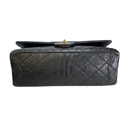 Used CHANEL Quilted Aged Calfskin 2.55 Medium Chain Shoulder Bag Black Gold