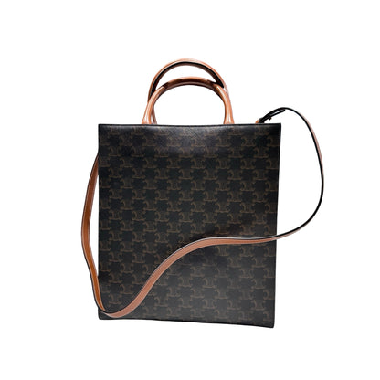 Used CELINE Calfskin Leather Triomphe Cabas Tote Brown