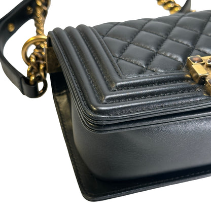 Used CHANEL Lambskin Boy 20 Shoulder Bag Black GHW