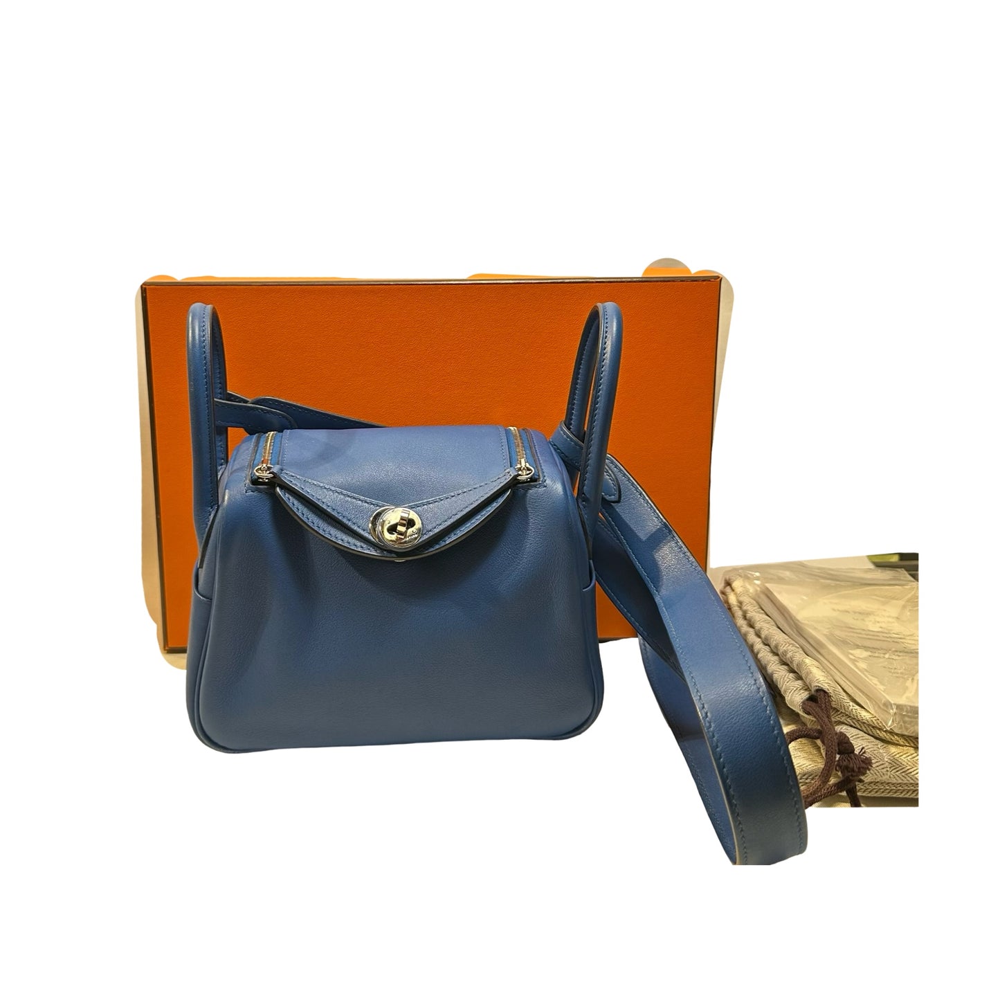 Used HERMES Swift Mini Lindy Handbag Blue PHW