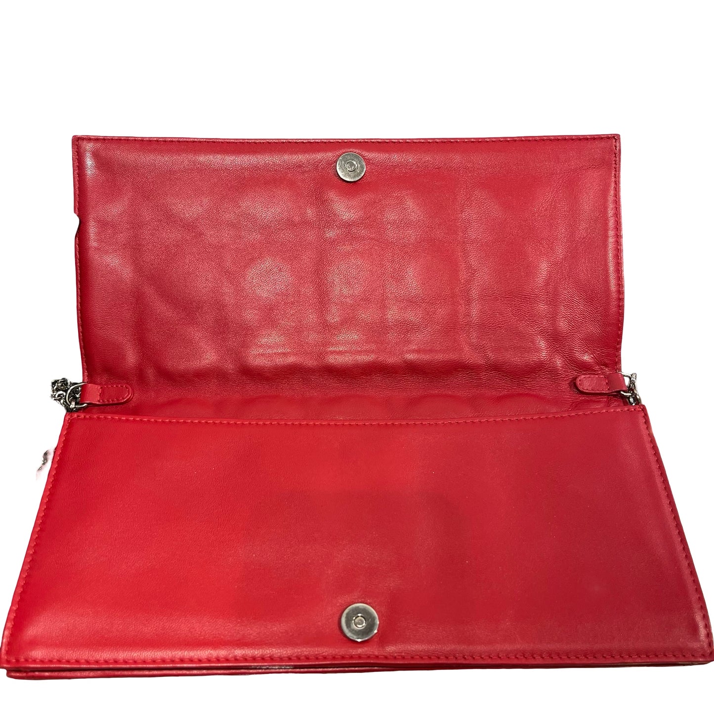 Used DIOR Cannage Lambskin Lady Dior Wallet on chain Red PHW