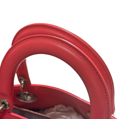 Used DIOR Lambskin Leather Cannage Granville Boston Two Way Shoulder Bag Red GHW