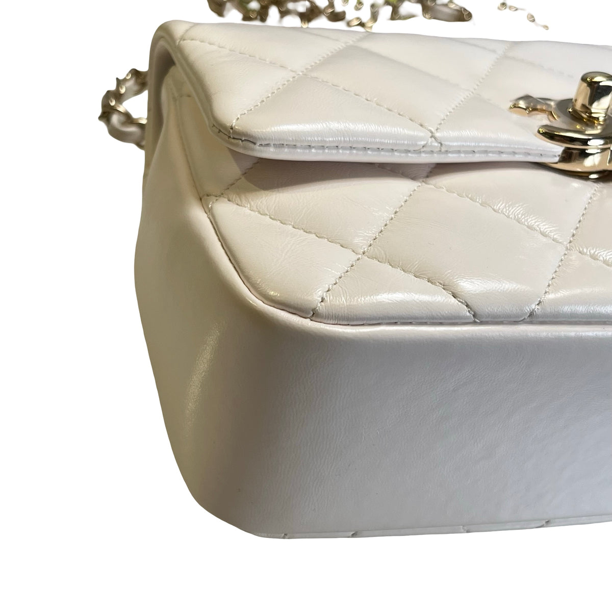Used CHANEL Lambskin 24C Top Handle Mini Flap Bag Shoulder Bag White