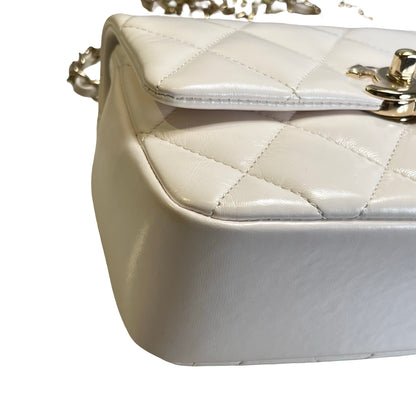 Used CHANEL Lambskin 24C Top Handle Mini Flap Bag Shoulder Bag White