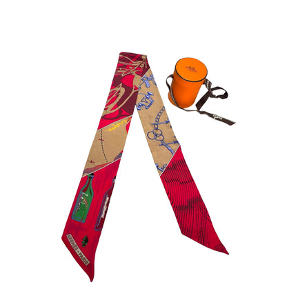 Used HERMES Silk Twilly Twilly Red Beige