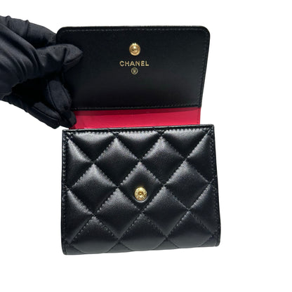 Unused CHANEL Lambskin Leather Wallet Black GHW