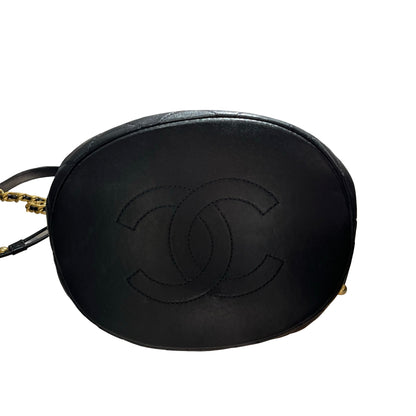 Used CHANEL Lambskin Leather Bucket Bag Black GHW
