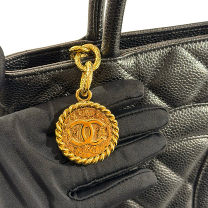 Used Chanel Calfskin Leather Vintage Tote Bag Black GHW