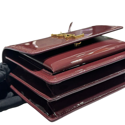 New SAINT LAURENT Patent Leather Small Sunset Chain Shoulder Bag Burgundy