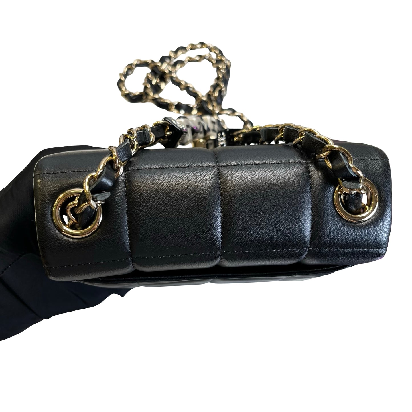 Used CHANEL Lambskin 23C Monaco Mini square flap bag Cross body bag Black