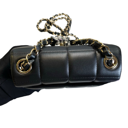 Used CHANEL Lambskin 23C Monaco Mini square flap bag Cross body bag Black