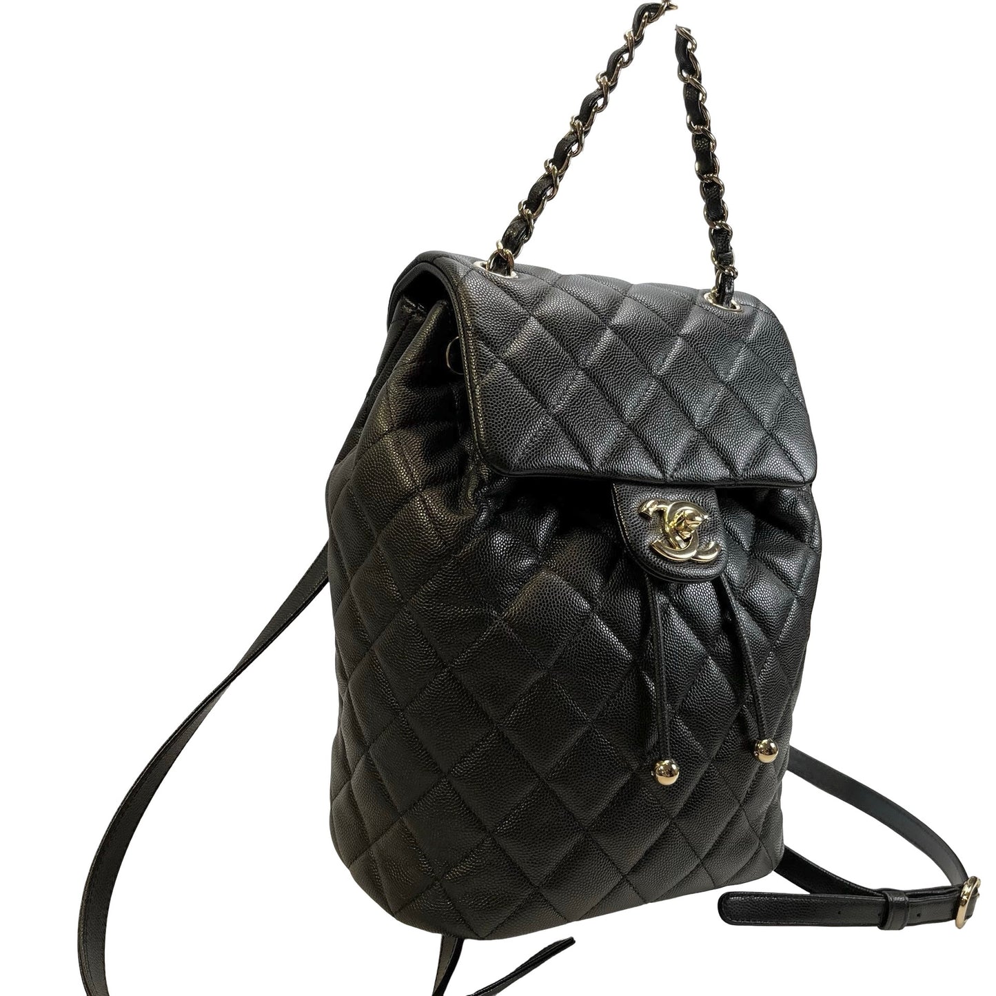 Used CHANEL Quilted Caviar Gabrielle Backpack Backpack Black Gold Hardware