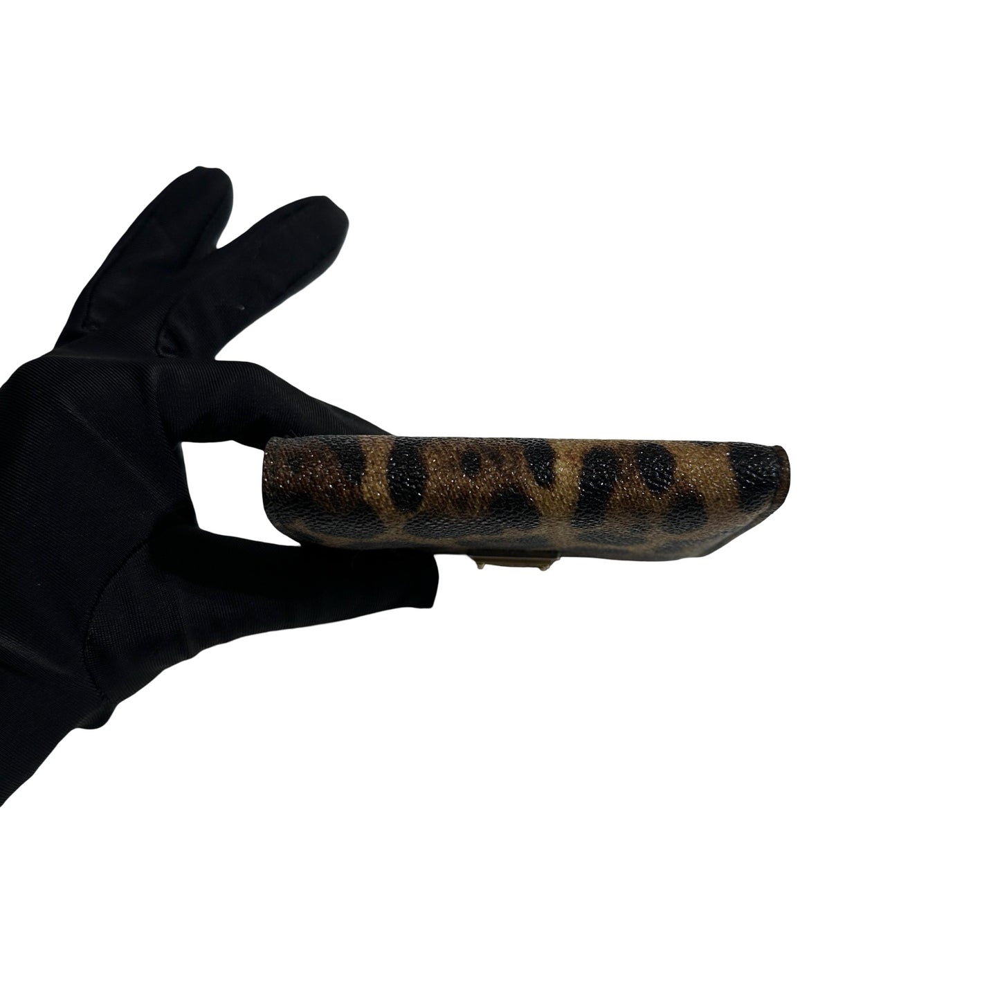 Used DOLCE&GABBANA Leopard Leather Leopard Print Wallet Wallet Brown Black， GHW