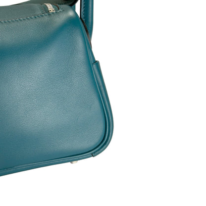 Used HERMES Leather Lindy Handbag Green