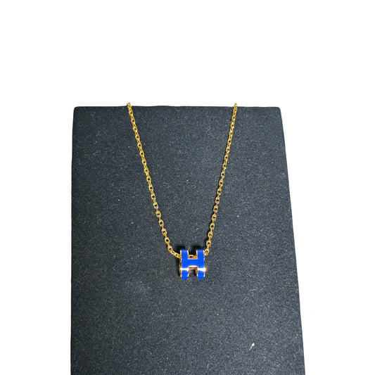 Used Hermès Gold Plating Mini Pop H Necklace Blue