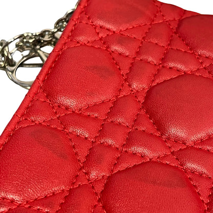 Used DIOR Cannage Lambskin Lady Dior Wallet on chain Red PHW