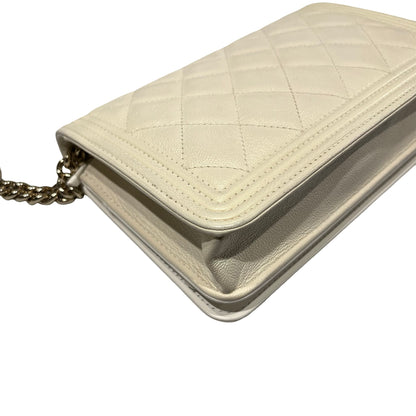 Used Chanel Caviar Leather WOC Shoulder Bag White PHW