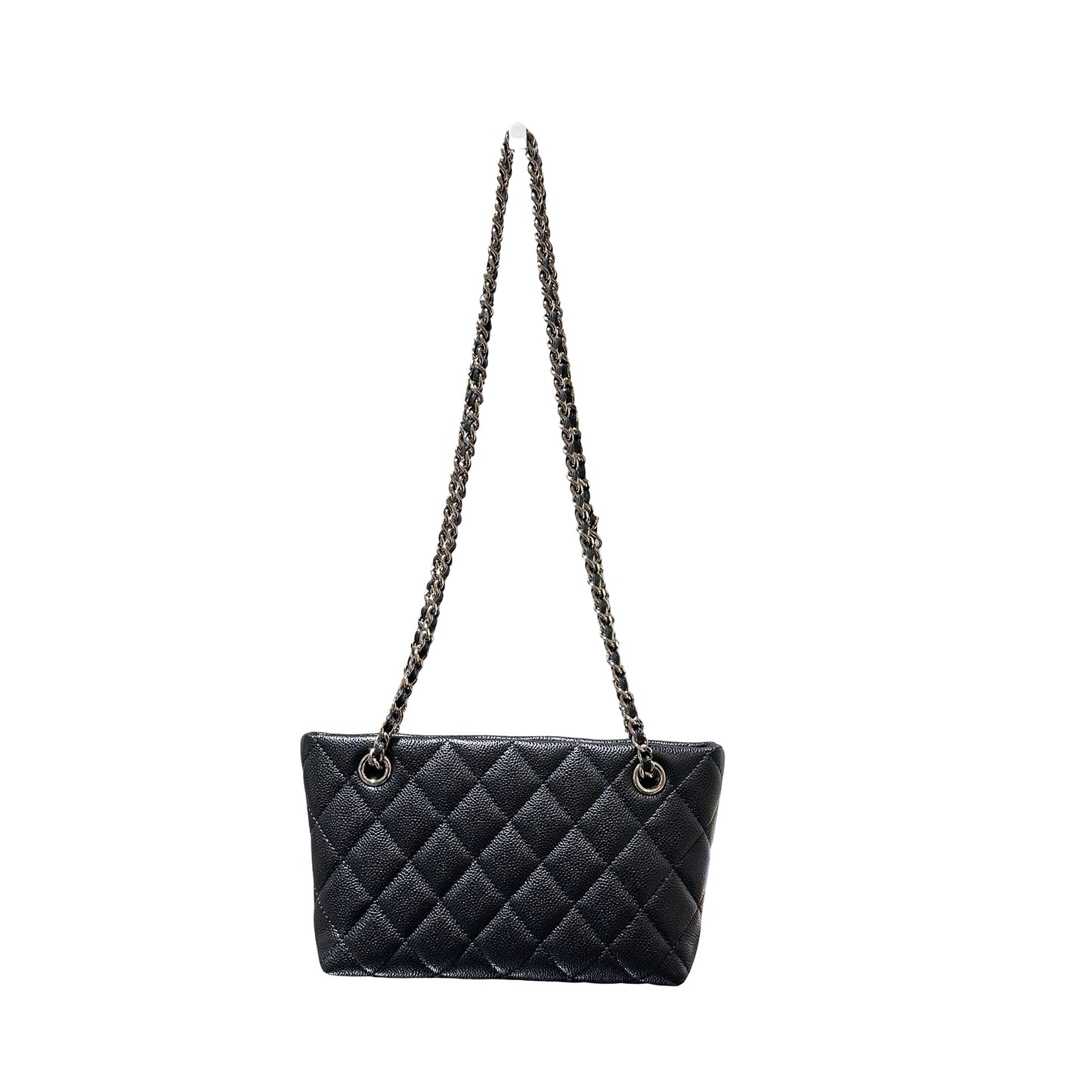 Used CHANEL Caviar Leather Mini Clutch with Chain Cross Body Bag Black GHW