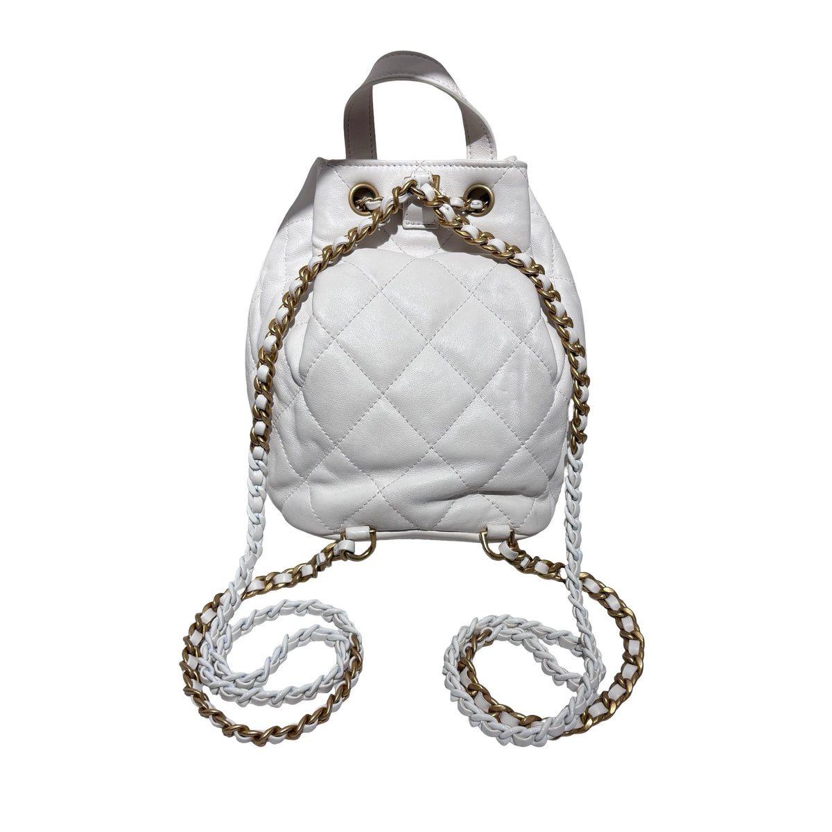 Used CHANEL Lambskin 22S Mini Drawstring Bucket Backpack Cross body bag White