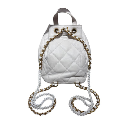 Used CHANEL Lambskin 22S Mini Drawstring Bucket Backpack Cross body bag White