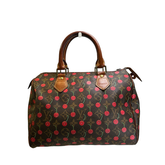 Used LOUIS VUITTON Monogram Cerises Speedy 25 Cerises Handbag Brown Red